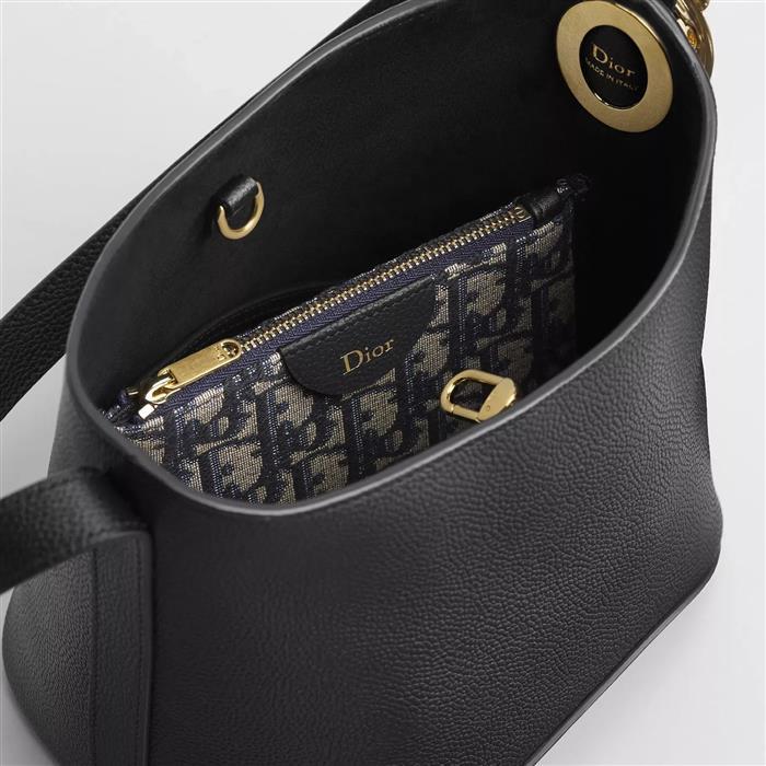 DIOR Medallion Bucket Bag Small Black Leather Shoulder Bag
