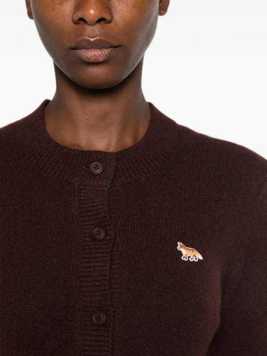 Maison Kitsune Baby Fox Lambswool Fitted Cardigan Dark Wood