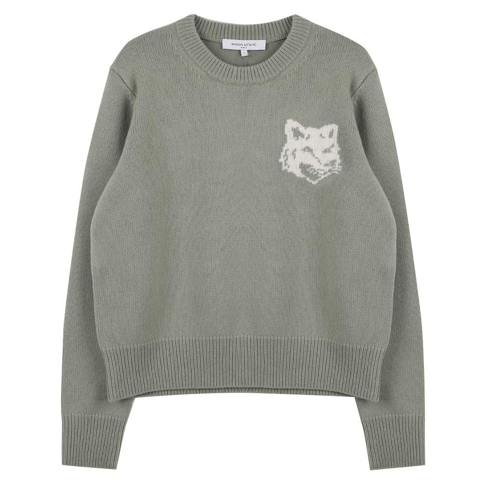 Maison Kitsune Fox Head Intarsia Merino Wool Crewneck Sweater NW00808 KM0329