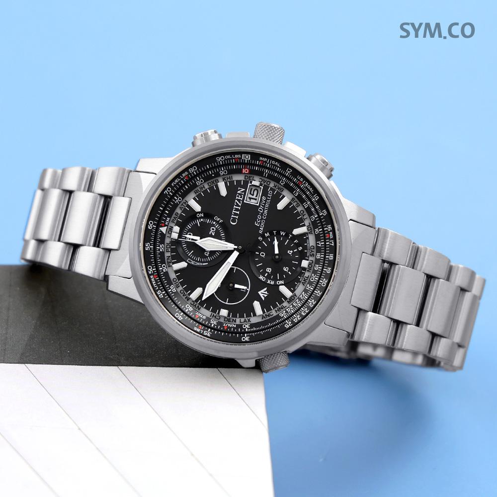 CITIZEN Promaster Chronograph Black Dial Eco-Drive Men’s Metal Watch AT8300 58E