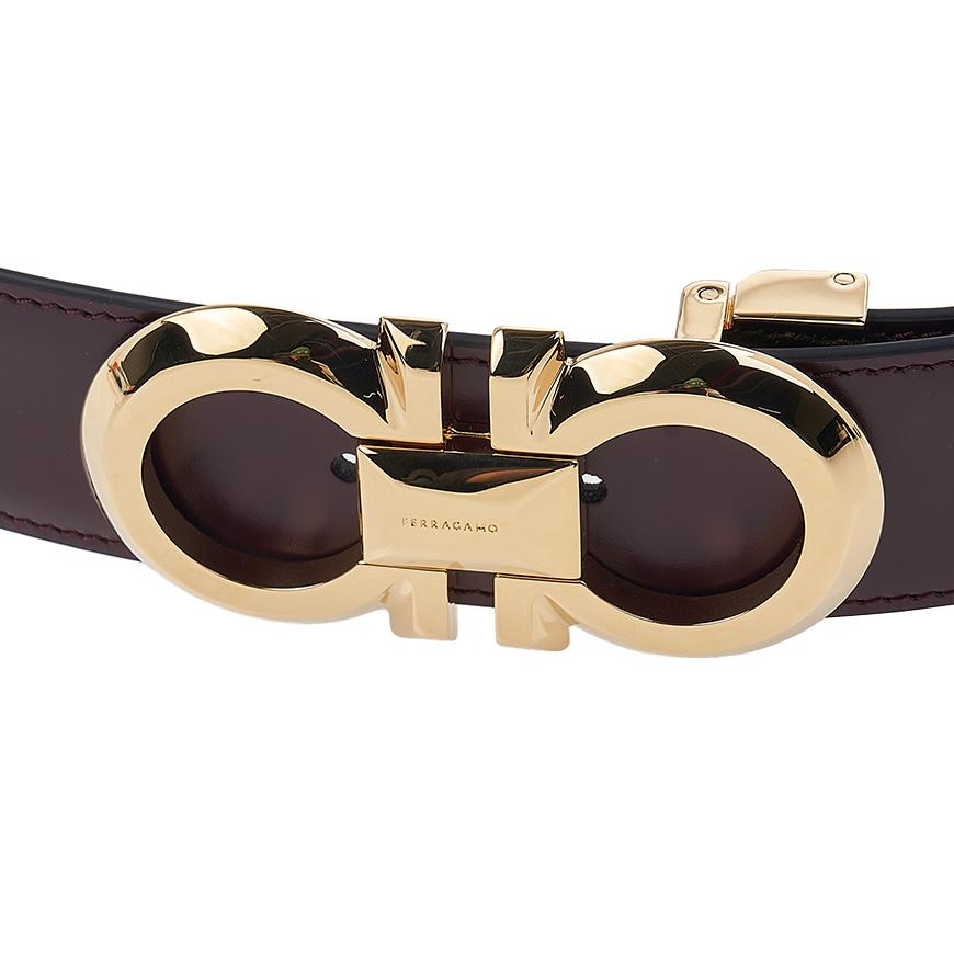Ferragamo Men’s Reversible Gancini Leather Belt DARK BAROLO 0770938