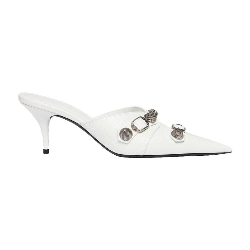 BALENCIAGA Cagole Women’s Leather Mule Slide Sandals White