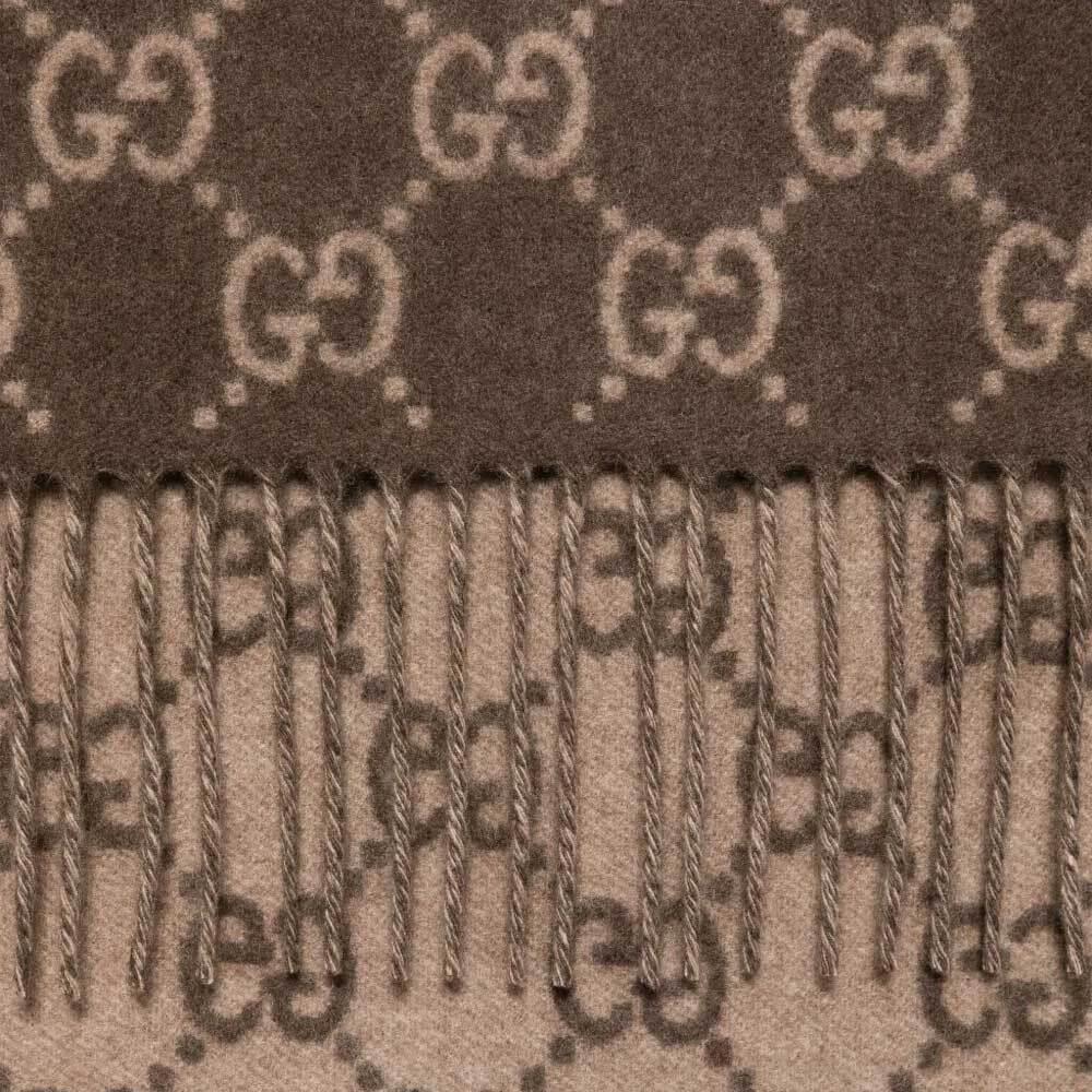 GUCCI GG Logo Cashmere Scarf Unisex Brown Scarf