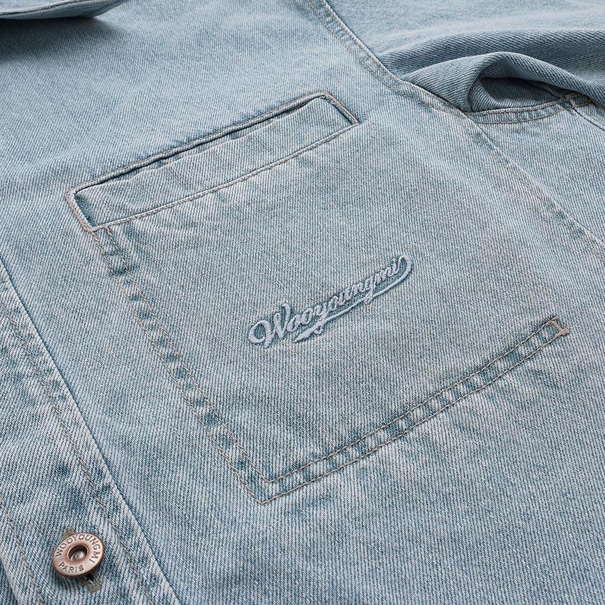 WOOYOUNGMI Men’s Denim Shirt Flower Back Logo Long Sleeve