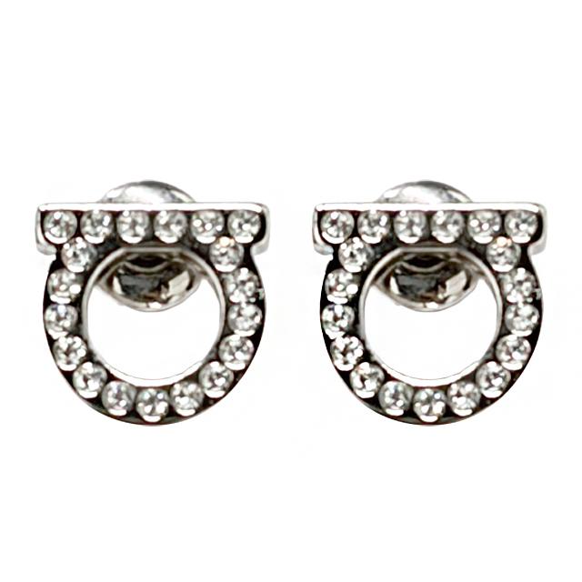 Ferragamo Gancini Crystal Earrings Gold-Tone Women’s Jewelry