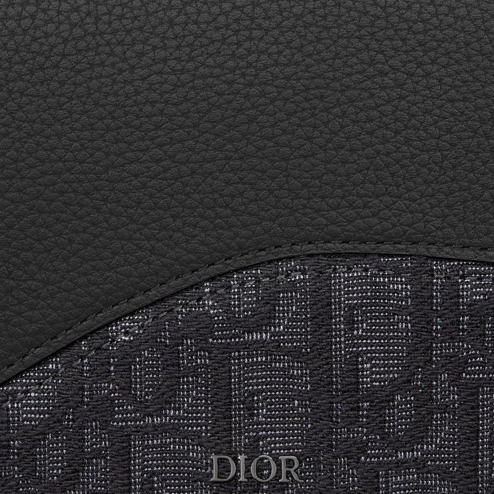 DIOR Black Grained Calfskin Saddle Zip Long Wallet Dior Oblique Jacquard