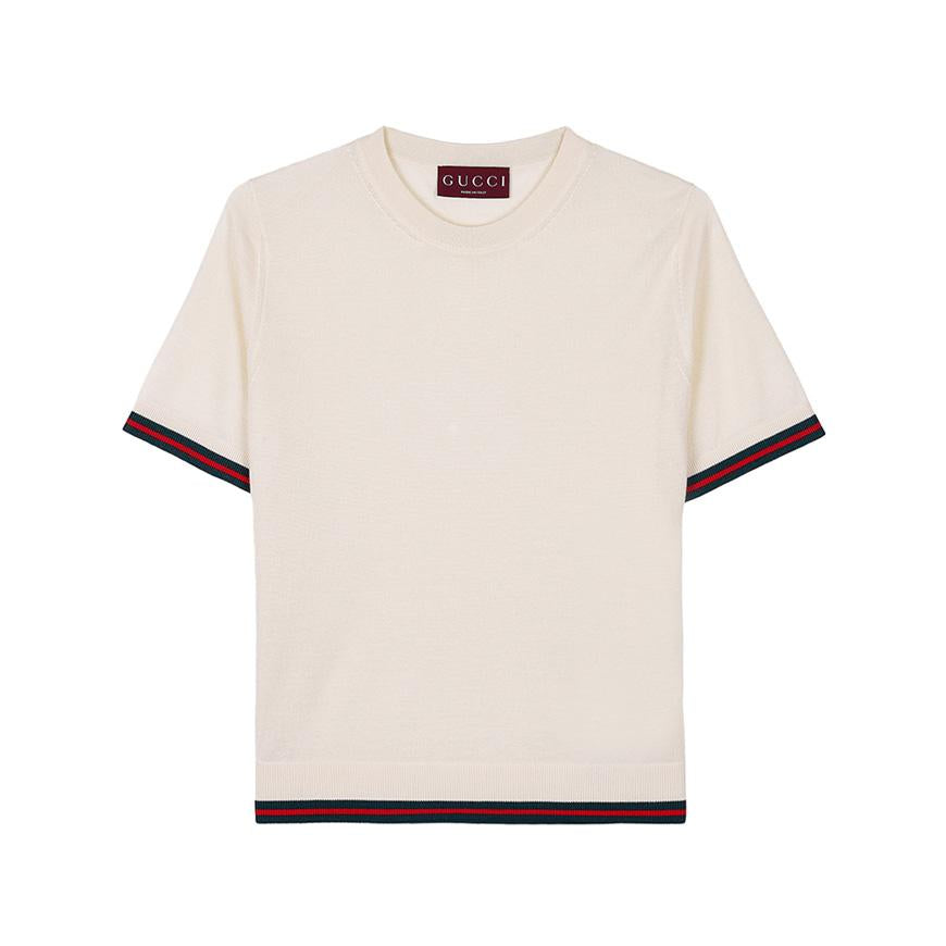 GUCCI Extra Fine Wool Round Neck Knit Sweater for Women White