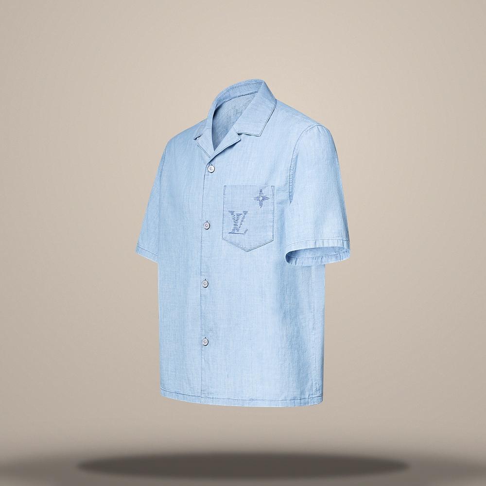 Louis Vuitton Embroidered Signature Chambray Short Sleeve Shirt 1AK79C