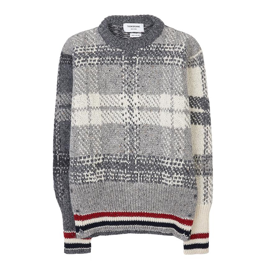 THOM BROWNE Men's Checked Jacquard Wool Crewneck Sweater MKA410F Y1506 982