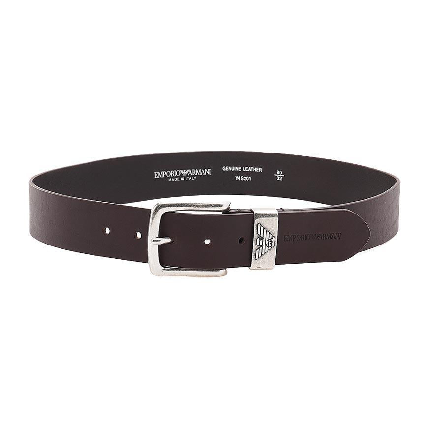 Emporio Armani Men’s Leather Belt with Logo Buckle Black
