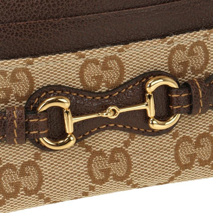 GUCCI Horsebit Leather Card Case Wallet Beige Brown