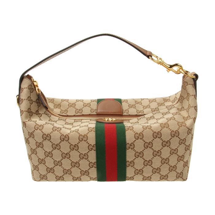 GUCCI Medium Vanity Top Handle Shoulder Bag Beige Brown Leather