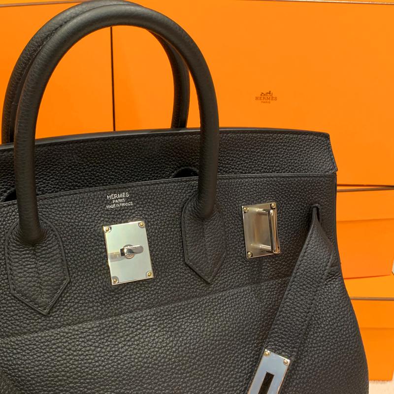 HERMES Birkin 40 Etoupe Black Palladium Hardware Tote Bag Unisex
