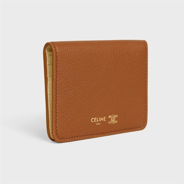 CELINE Bifold Card Holder Supple Grained Calfskin Wallet GHD1