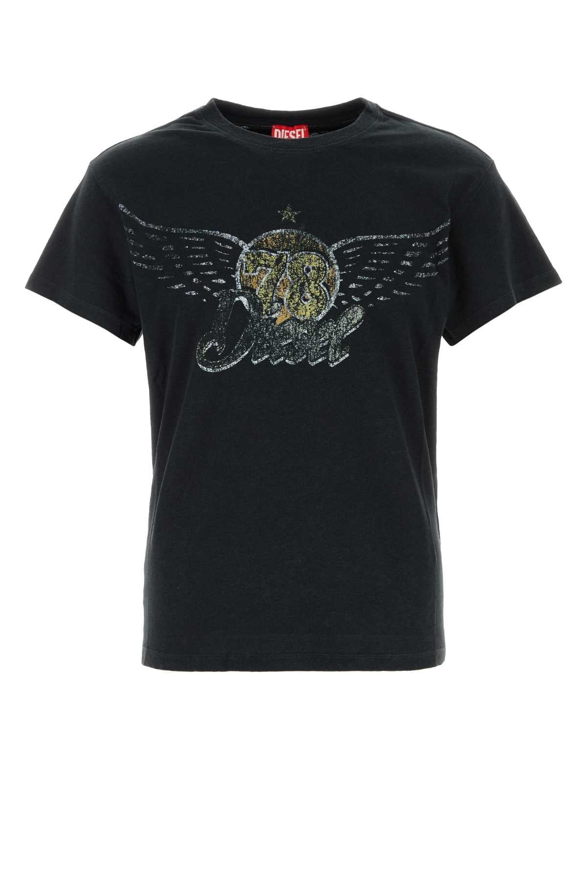 DIESEL Black Cotton Short Sleeve T-Shirt for Men