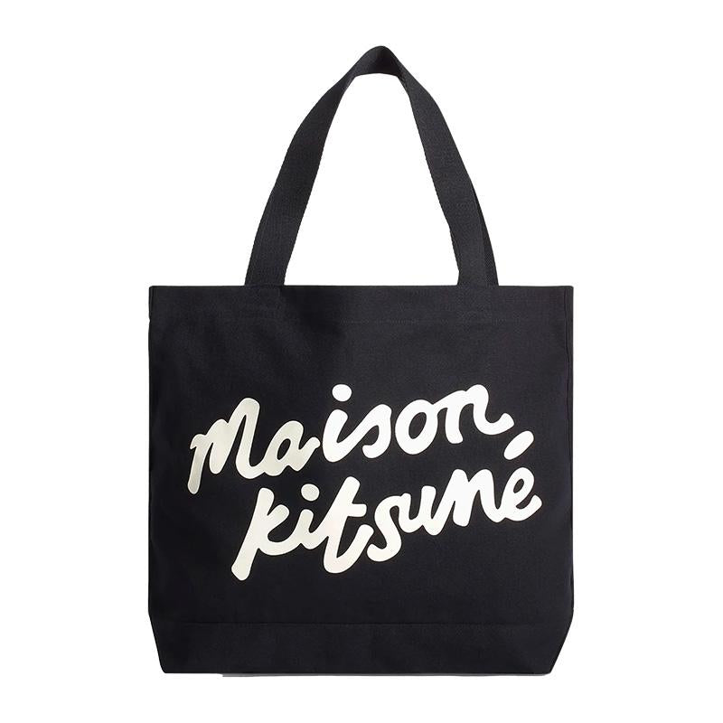 Maison Kitsune Handwriting Logo Canvas Tote Bag Black OW05124 WW9042 P199