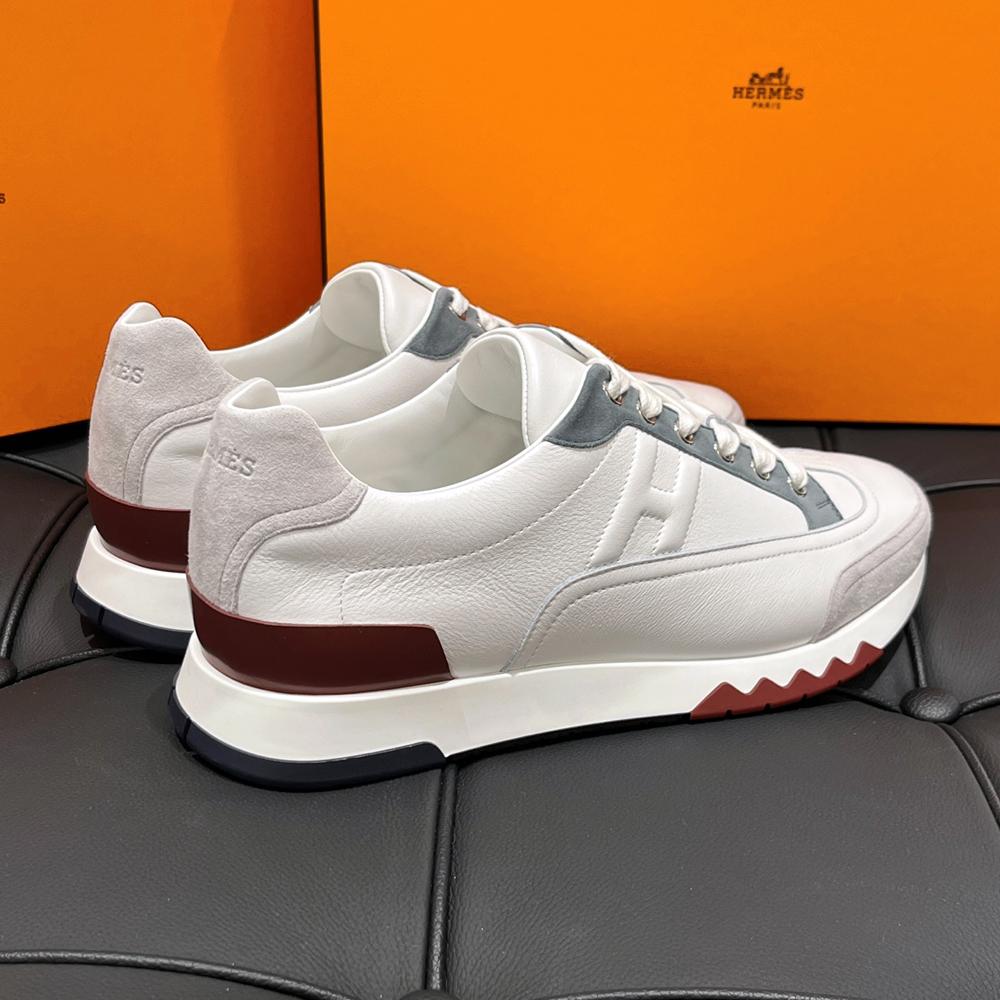 HERMES Trail Sneakers White Calfskin Leather Blue Red Low Top Men