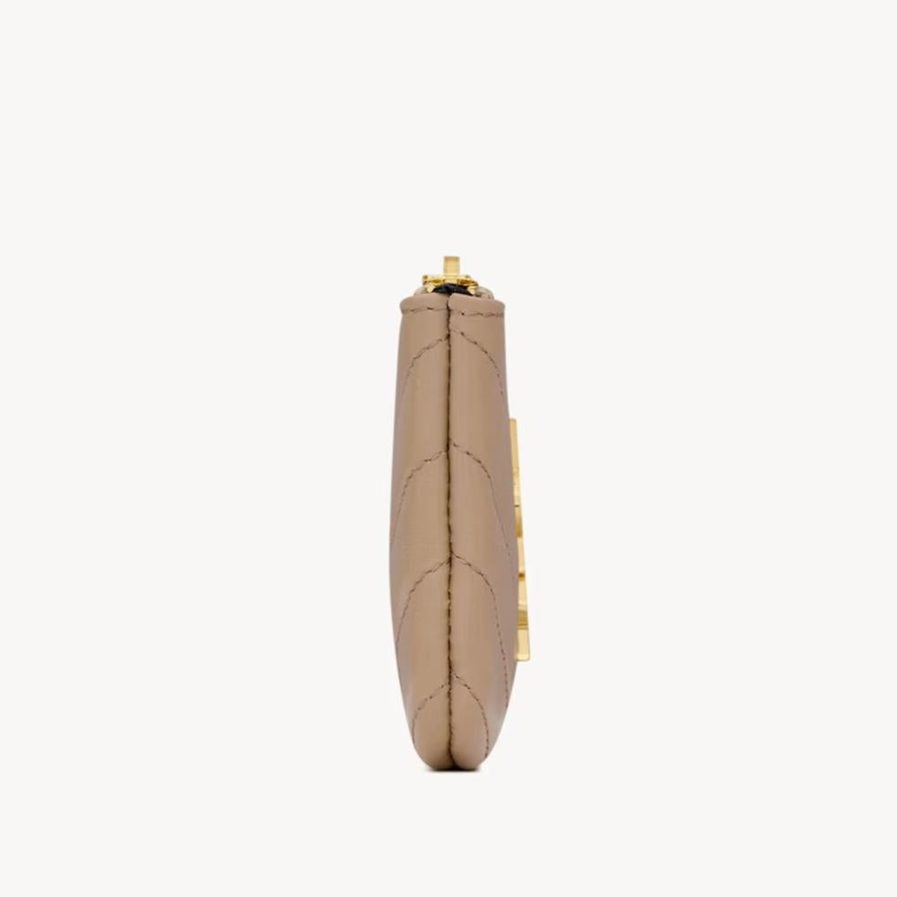 Saint Laurent Cassandra Matelassé Key Pouch Dark Beige