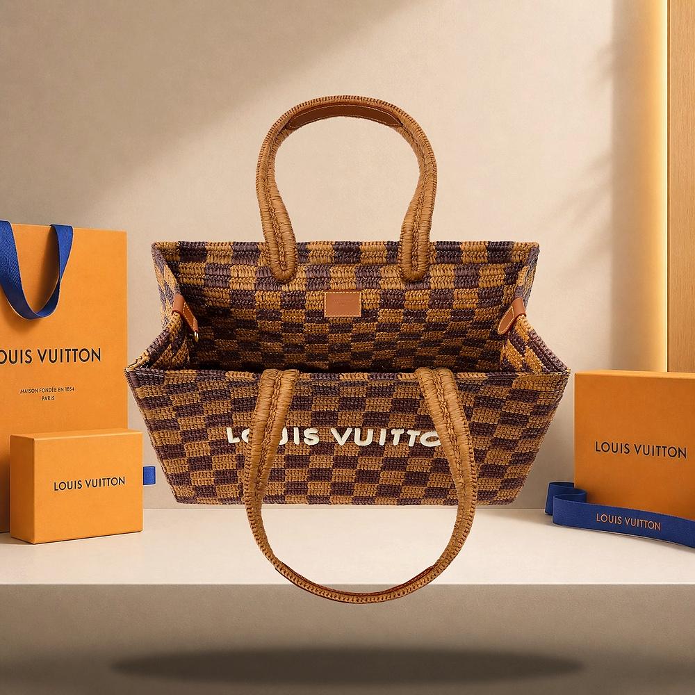 Louis Vuitton Natural Rust Chocolate Shopper Tote MM Clutch N40900