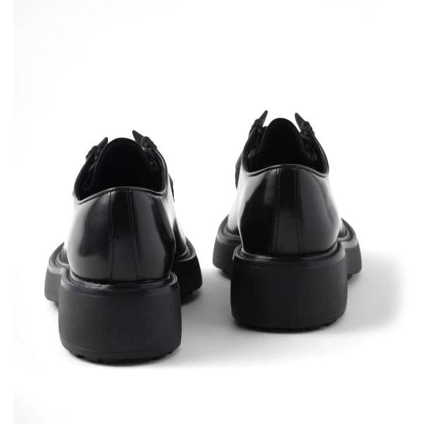 PRADA Brushed Leather Derby Shoes with Embossed Logo Detail