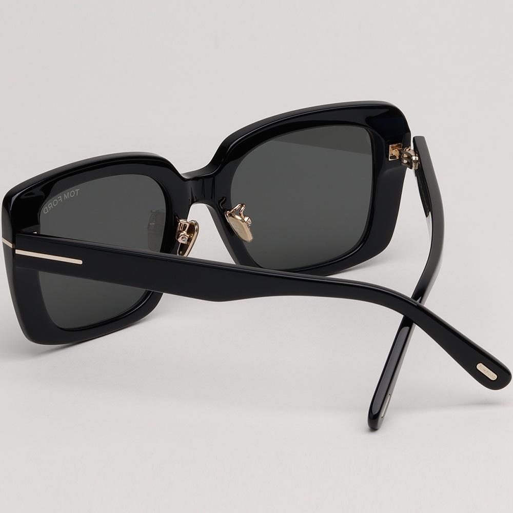 TOM FORD Black Rectangular Acetate Sunglasses Asian Fit Unisex TF1169K 01A