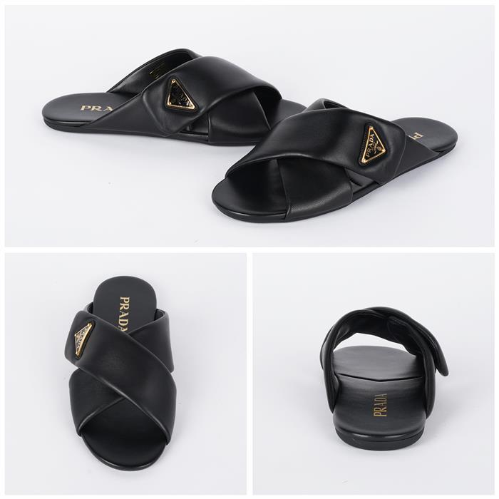 PRADA Triangle Logo Cross Slide Sandals 1XX713 ZHP F0002 F005