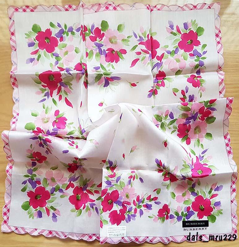 BURBERRY Pink Floral Watercolor Ruffle Petite Silk Scarf