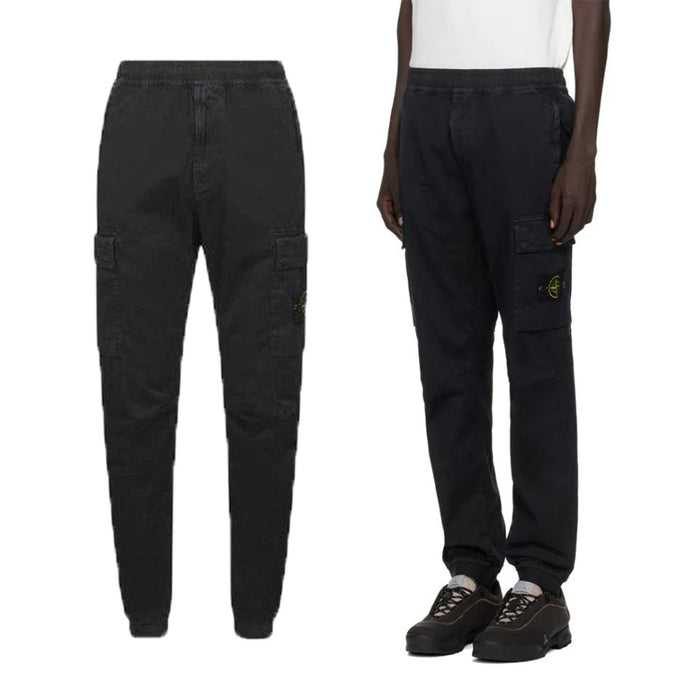 STONE ISLAND Black Elastic Waist Tapered Cargo Pants Men