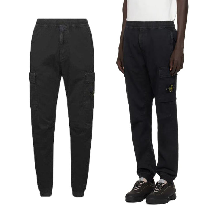 STONE ISLAND Black Elastic Waist Tapered Cargo Pants Men