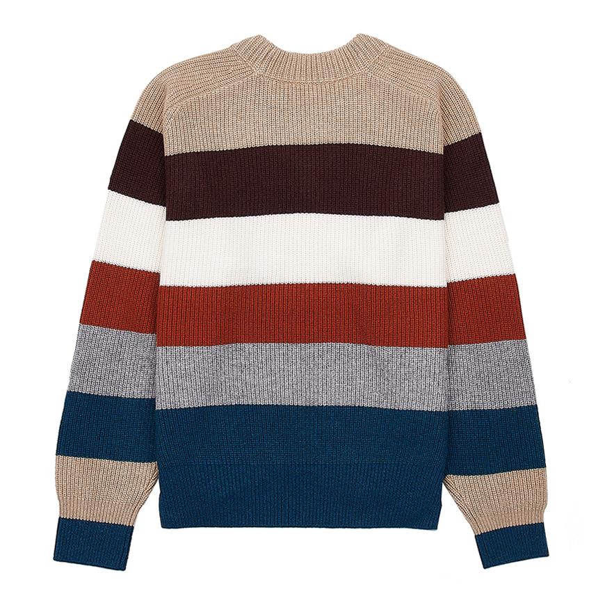 Maison Kitsune Bold Fox Head Patch Round Neck Knit LW00808KT1093 MULTICO STRIPES