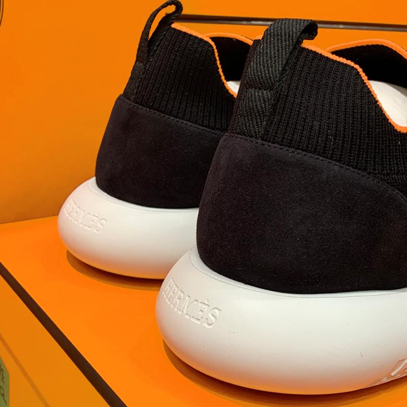 HERMES Crew Sneakers H Knit Goatskin Black White Low-Top Men’s
