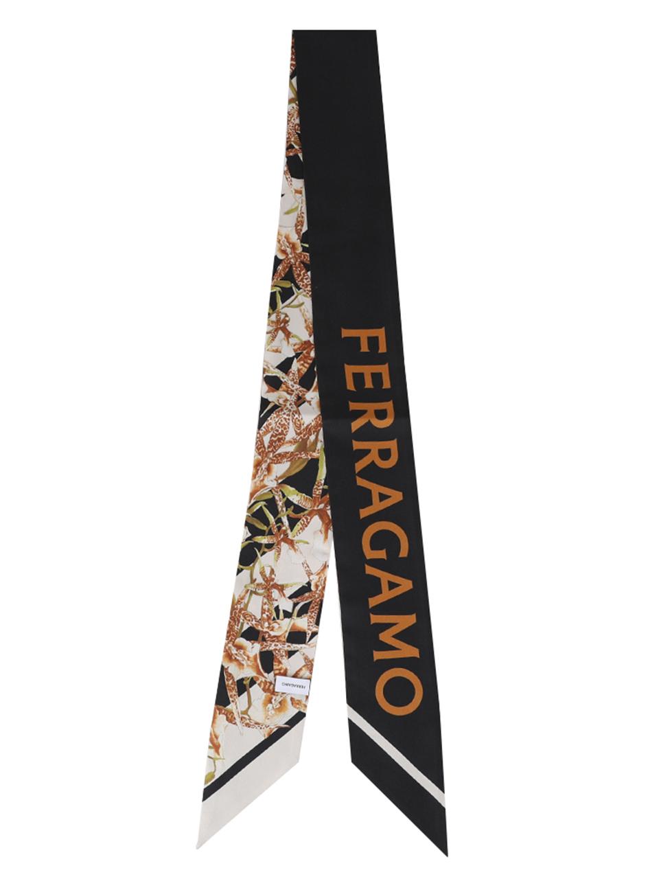 Ferragamo Gaia Print Silk Scarf Ivory Black 32 1242 001