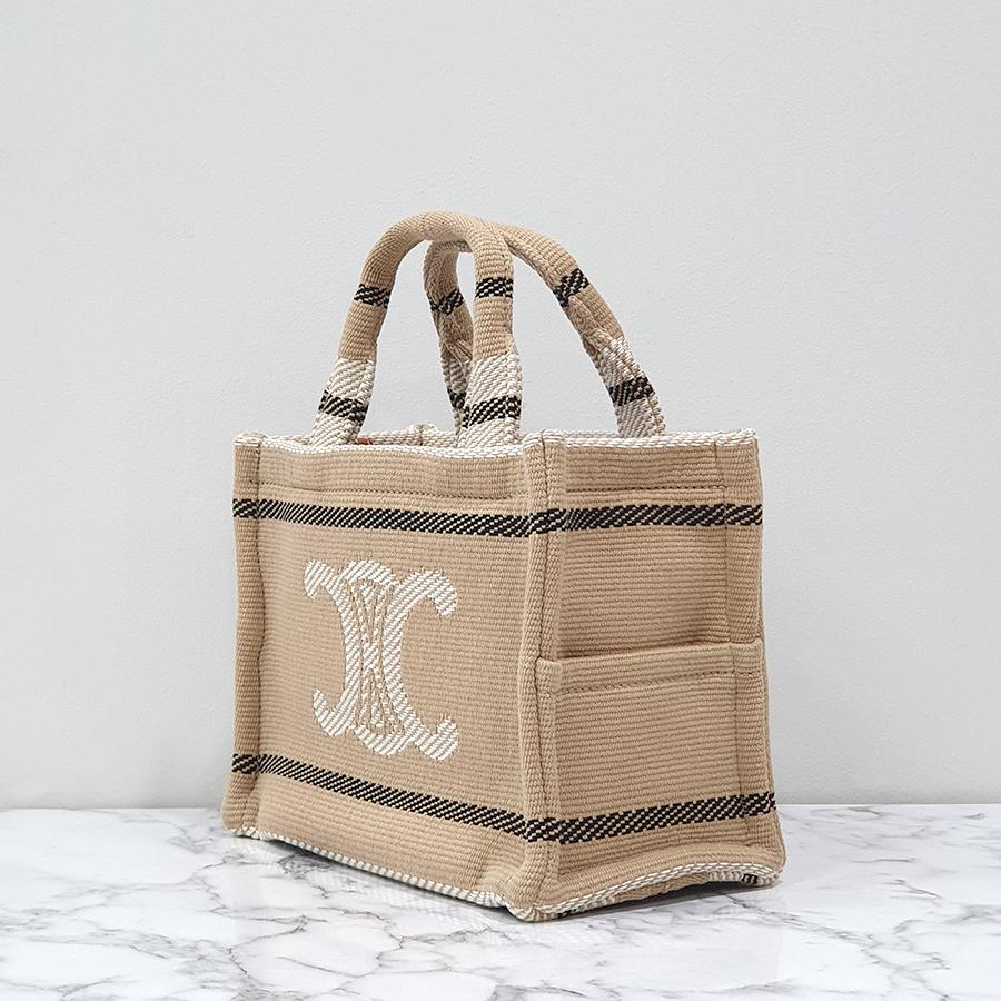 CELINE Women’s Small Cabas Stripe Text Triomphe Tote Bag Beige 199162FV2 02BL