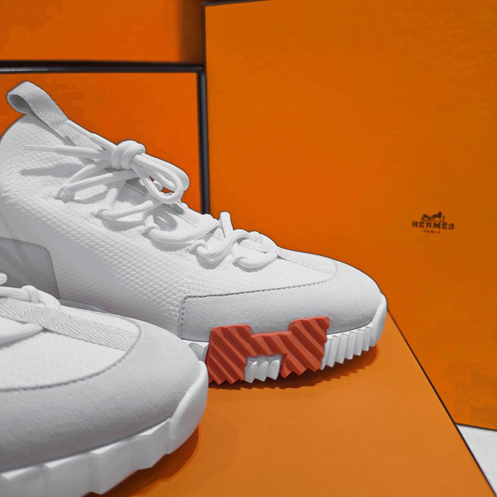 HERMES Lift Low-Top Sneakers White with Black Orange H Logo