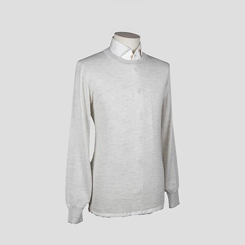 Brunello Cucinelli Beige Virgin Wool Cashmere Crewneck Knit Sweater