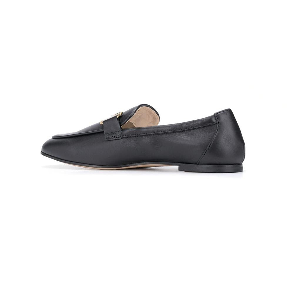 Tods Double T Gold Hardware Leather Loafers Black Women’s