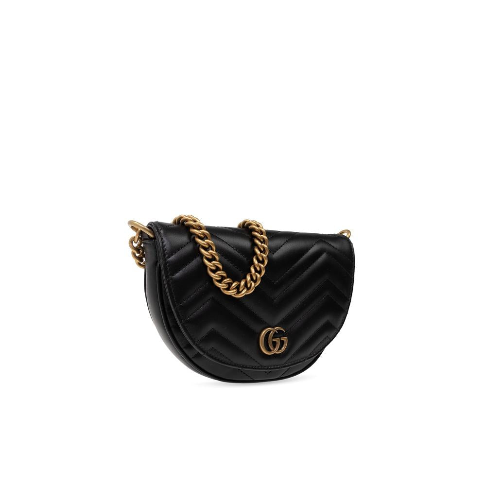 GUCCI GG Marmont Chain Crossbody Bag Black Leather