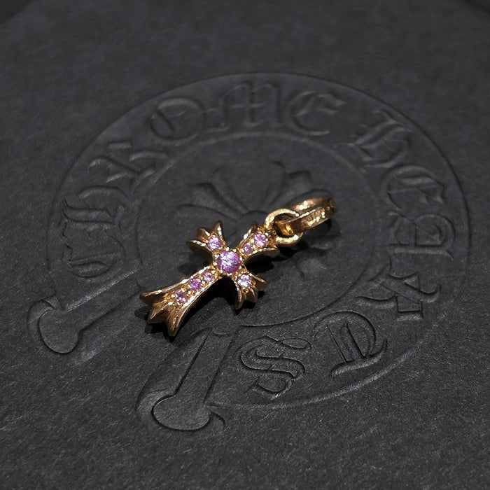 Chrome Hearts 22K Gold Baby Fat Pink Sapphire Pendant Charm Necklace