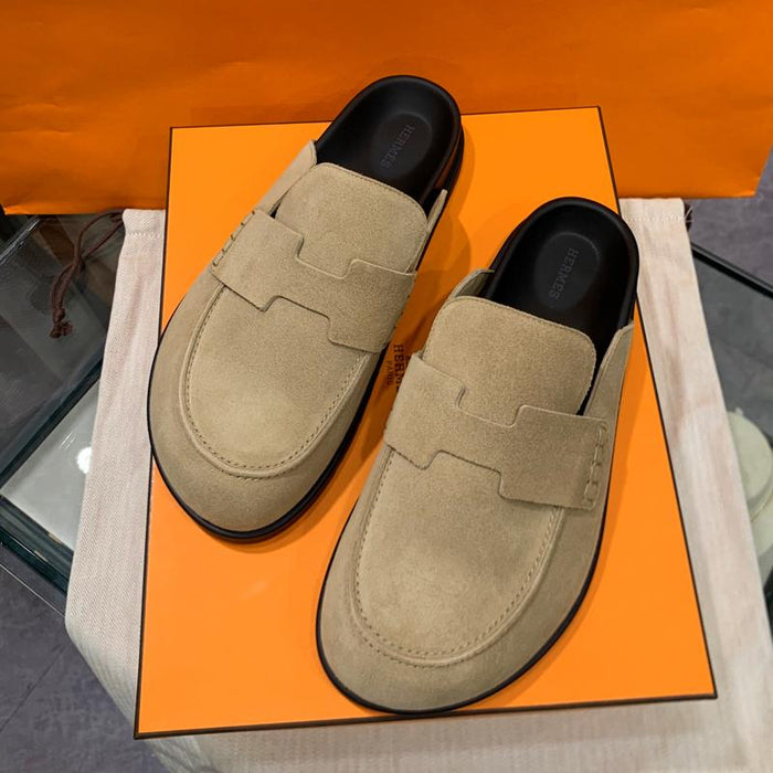 HERMES Men’s Suede Calfskin Beige Go Mule Sandals