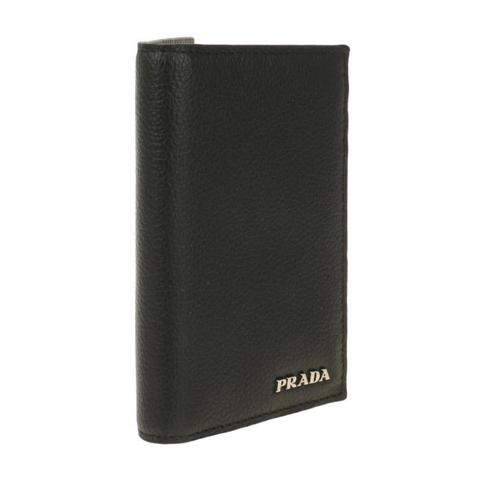PRADA Vitello Leather Card Holder Black Wallet