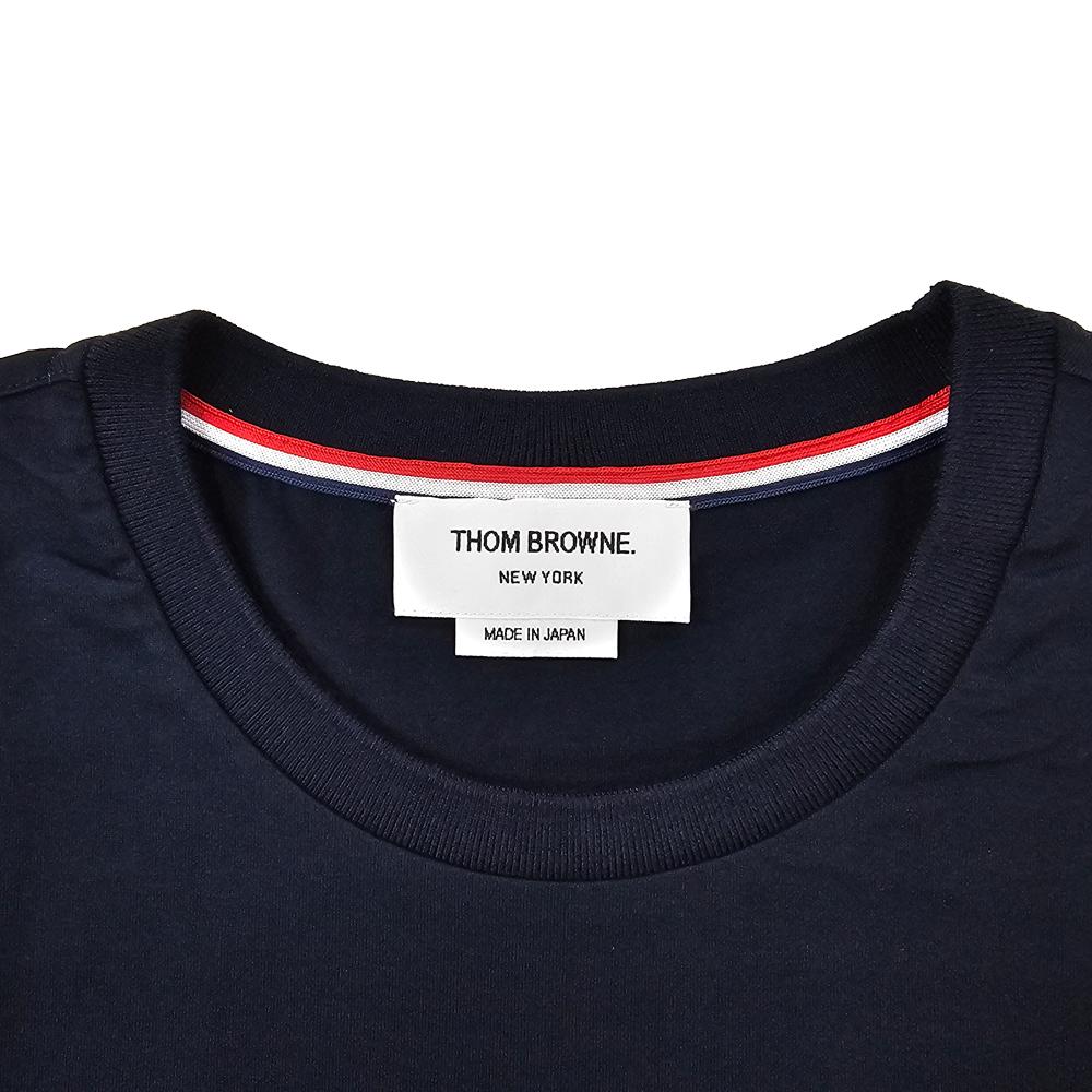 THOM BROWNE Side Slit Relaxed Fit Short Sleeve T-Shirt Navy Cotton