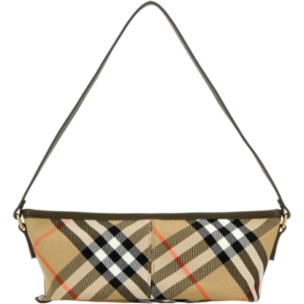 BURBERRY Check Baguette Mini Sand Shoulder Bag 8095296