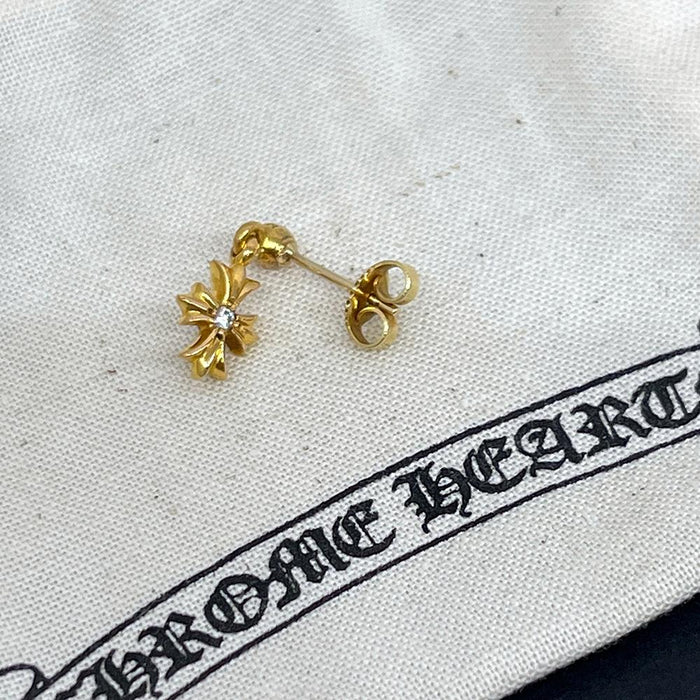Chrome Hearts 22K Gold CH Plus Diamond Mini Charm Earring Unisex
