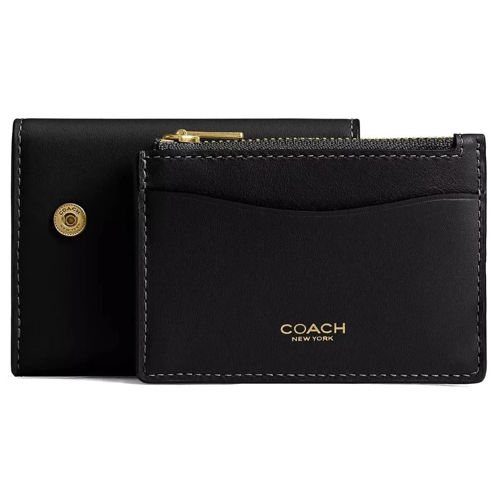 Coach Essential Leather Card Holder Compact Wallet Black