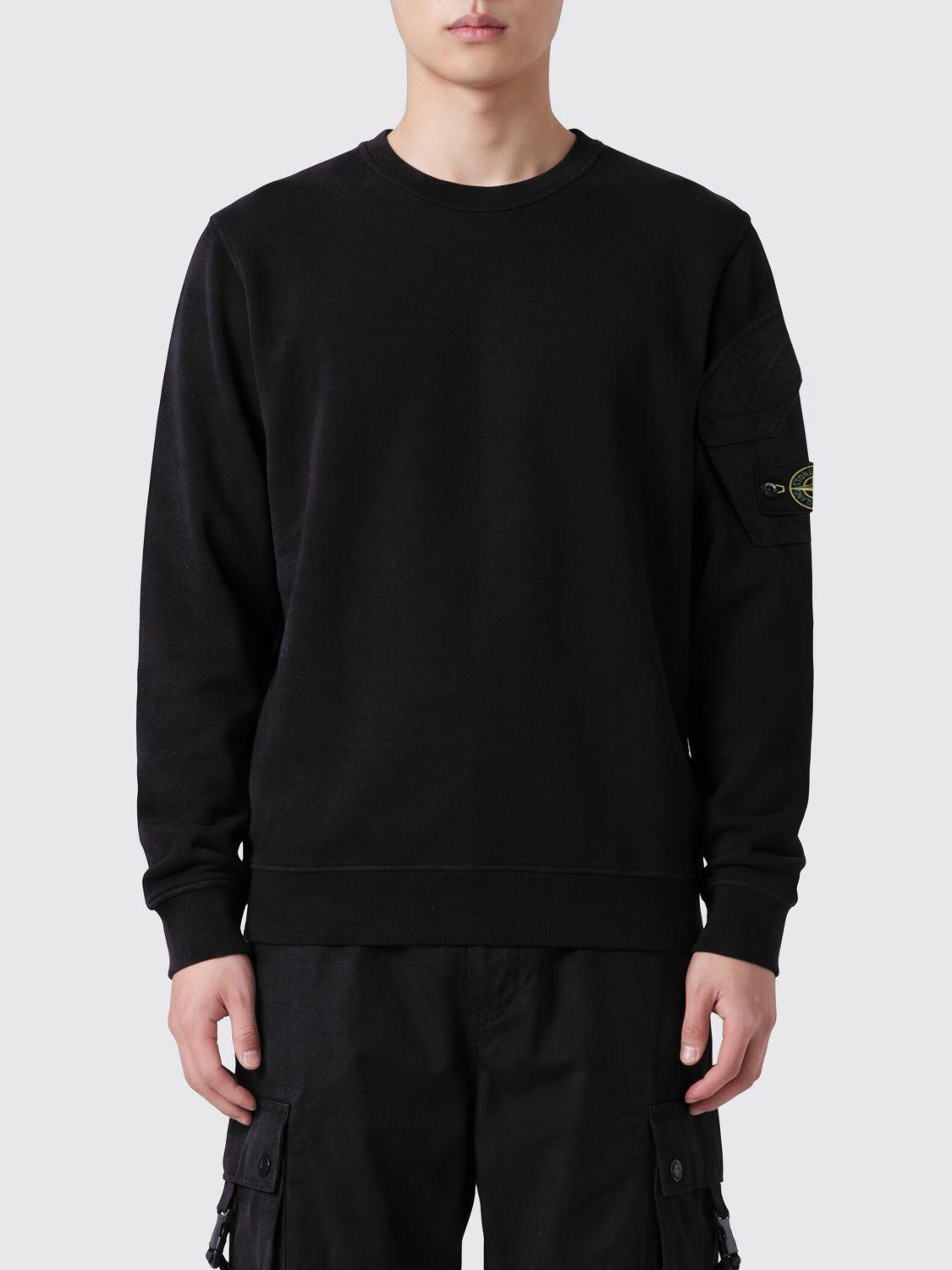 STONE ISLAND Black Cotton Pullover Sweatshirt for Men