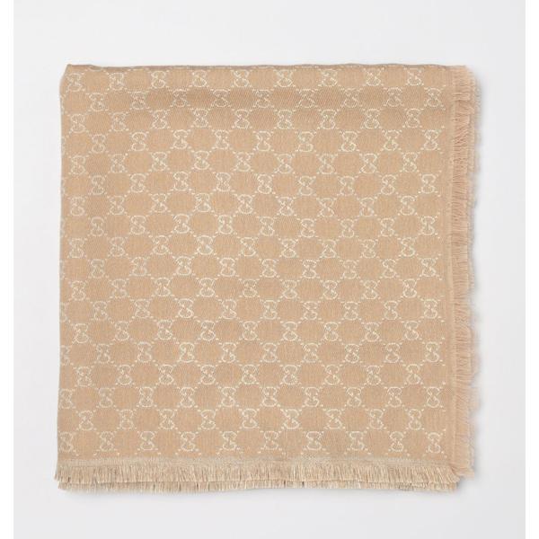 GUCCI Print GG Cotton Wool Lurex Shawl Scarf Pink