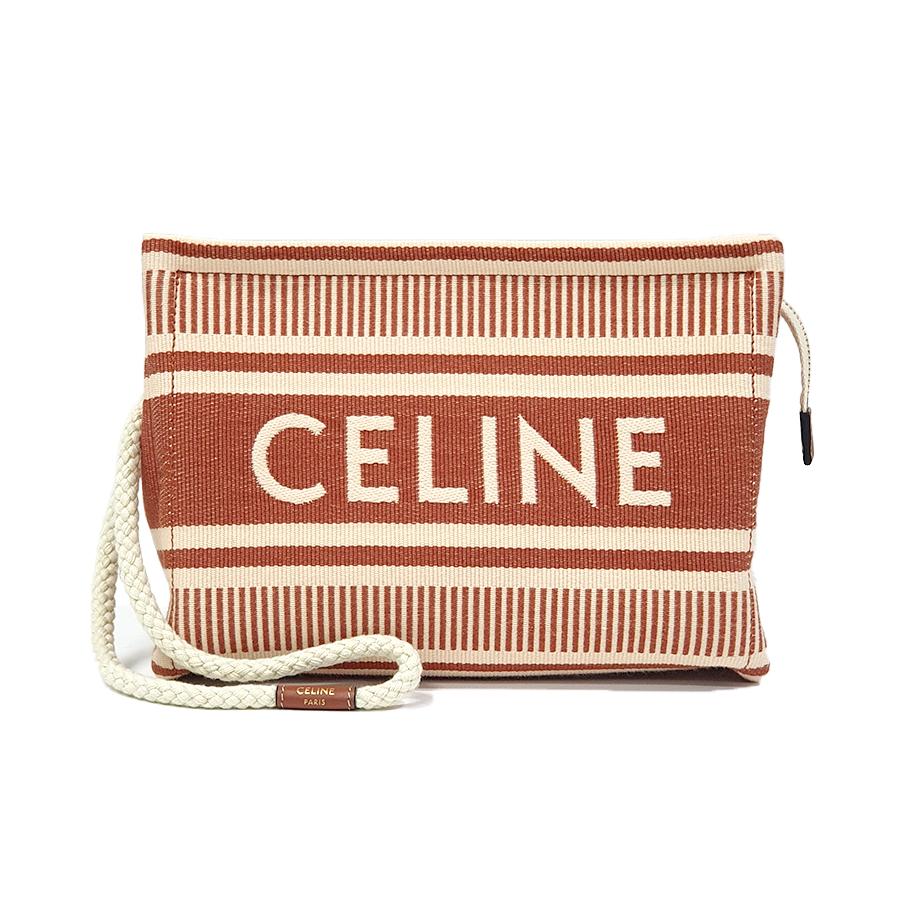 CELINE Women’s Stripe Text Pouch Clutch Bag Sienna 10M552FVV 28SI