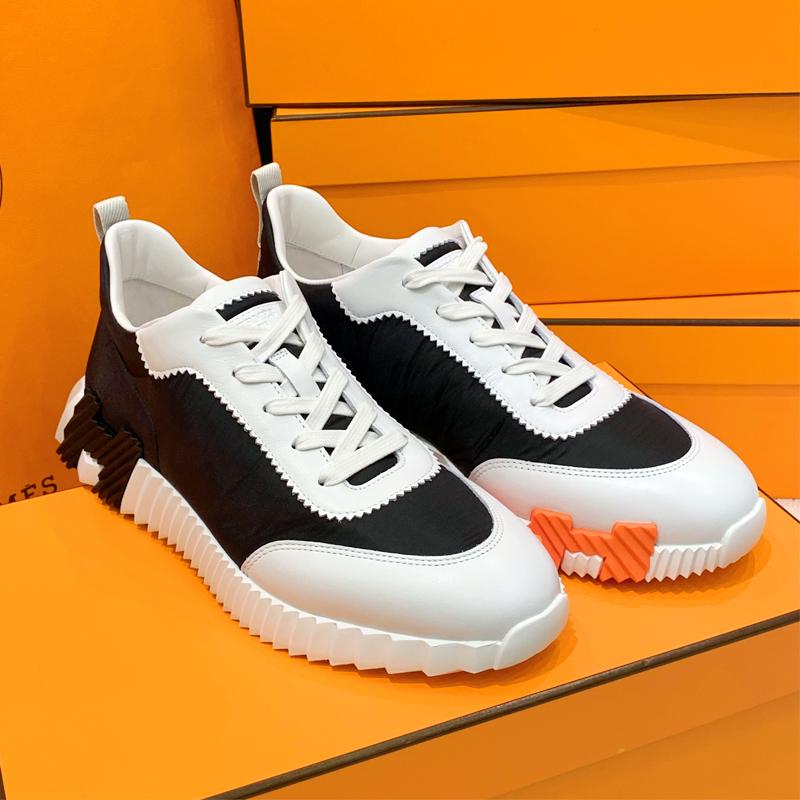 HERMES Men’s Bouncing Ripstop Fabric Calfskin Black H Two-Tone Sneakers