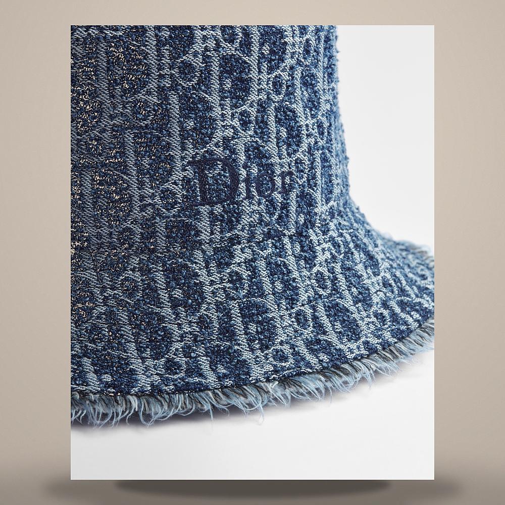 DIOR Blue Stonewashed Denim Jacquard Dior Oblique Bucket Hat 693C904A3088 C580