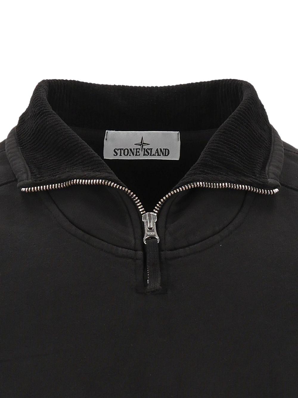 STONE ISLAND Black Cotton Zip-Up Sweatshirt
